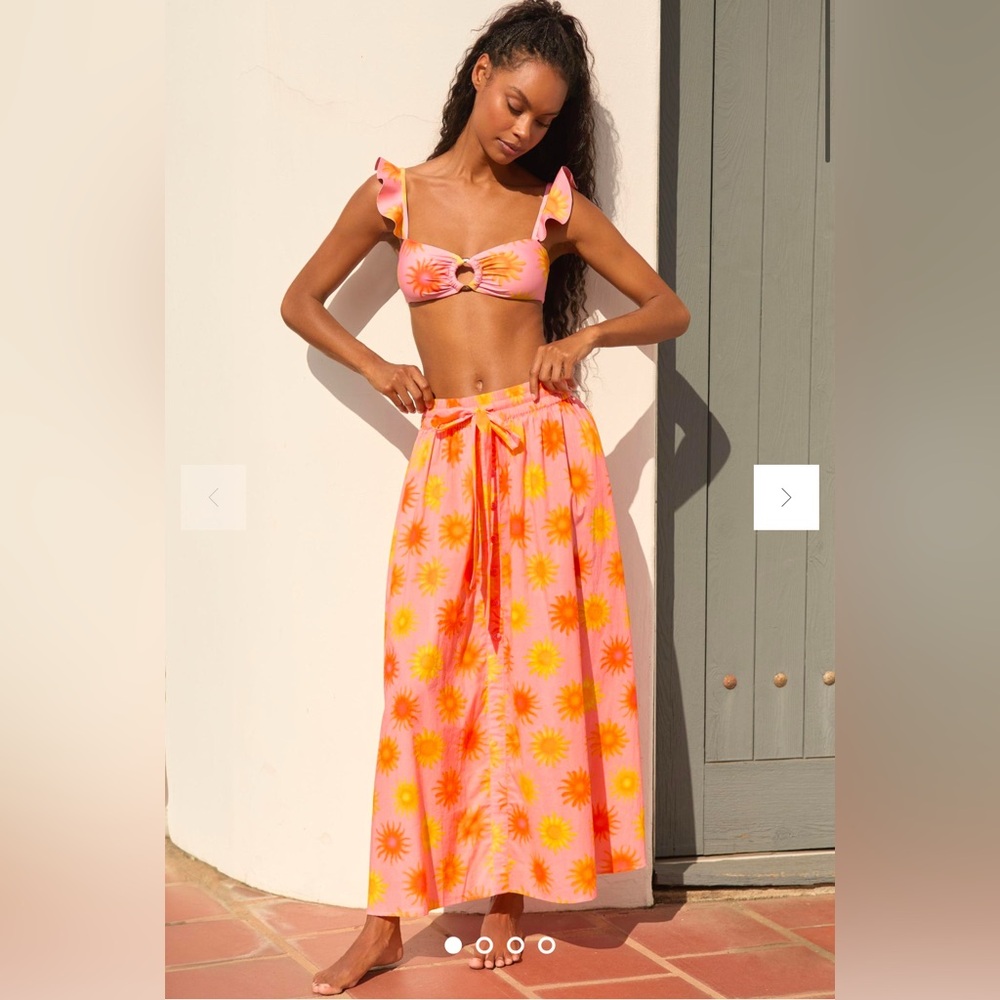 FARM Rio Pink and Orange Floral Midi Skirt